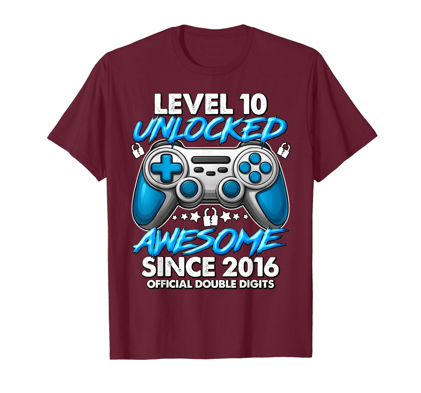 Official Double Digits Level 10 Unlocked 10th Birthday Boy T-Shirt