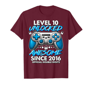 Official Double Digits Level 10 Unlocked 10th Birthday Boy T-Shirt