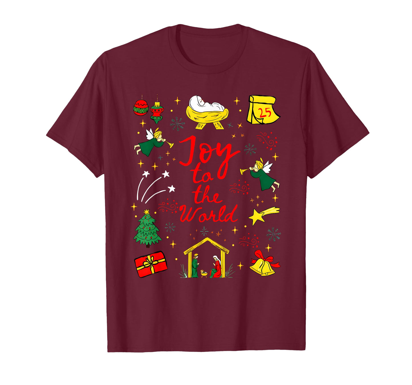 Joy to The World Nativity Christian Christmas Angels Faith T-Shirt
