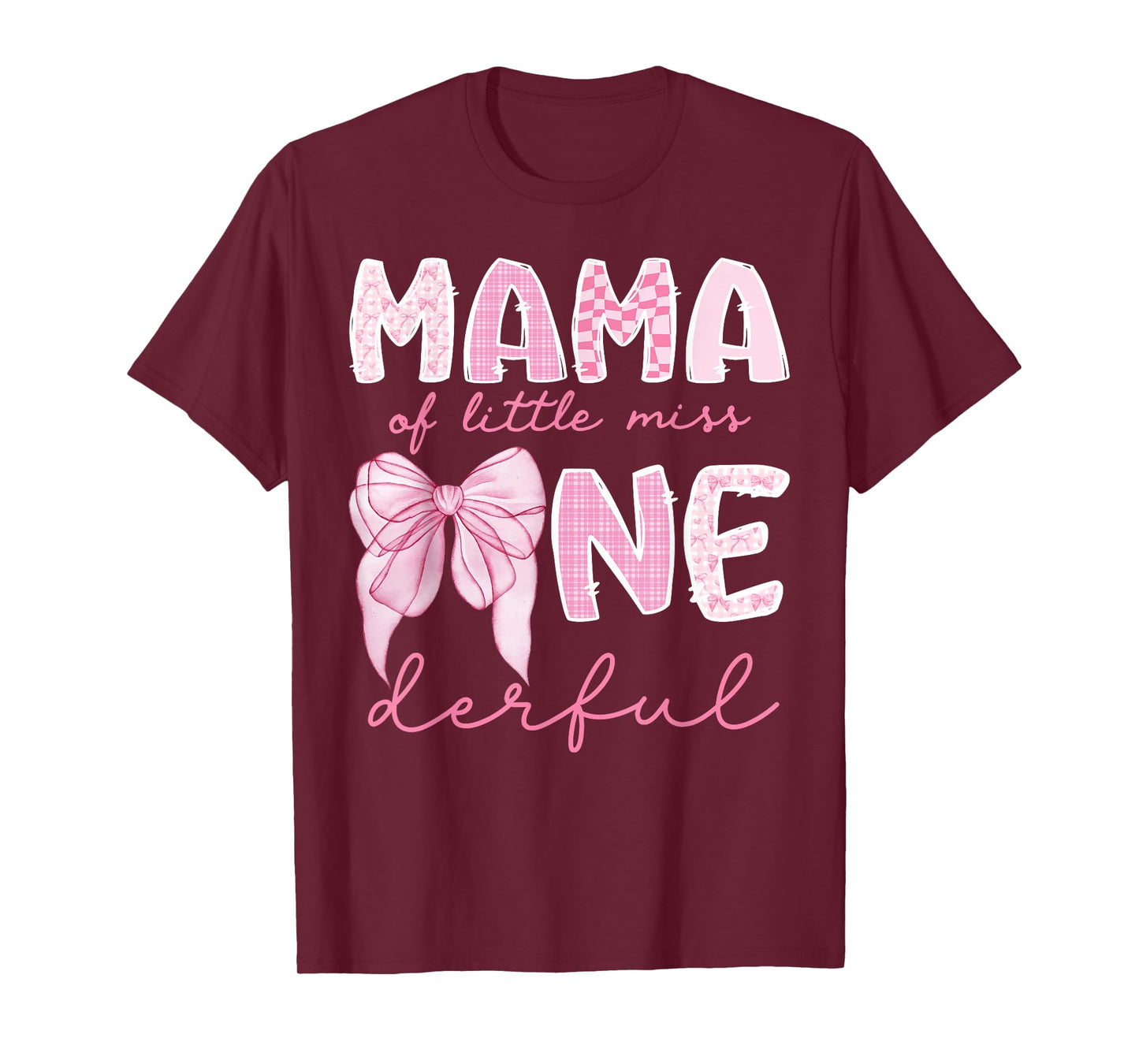 Mama of Little Miss Onederful First Birthday Girl Bow T-Shirt