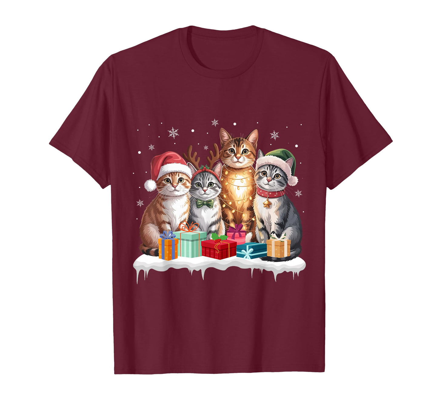 Cute Cat Christmas Tree Santa Xmas Lights Cats Kitten Lover T-Shirt