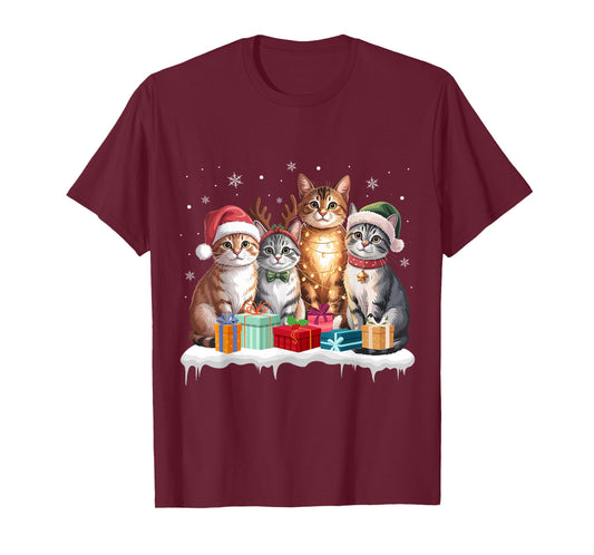 Cute Cat Christmas Tree Santa Xmas Lights Cats Kitten Lover T-Shirt