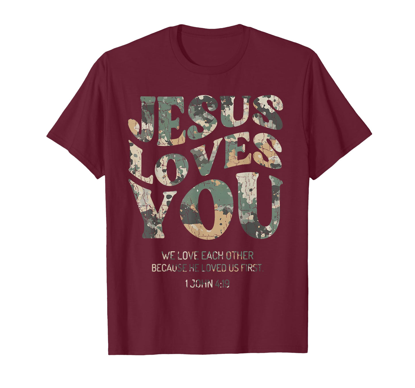 Vintage Camo Jesus Loves You Camouflage Natural T-Shirt
