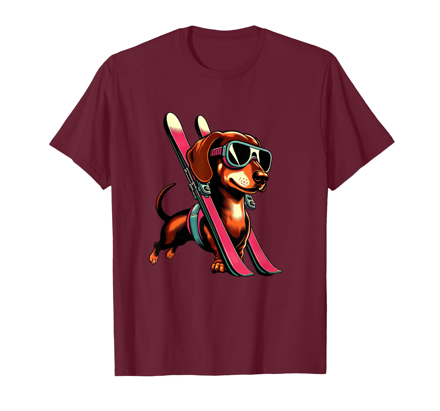 Skiing Sausage Dog Mountain Winter Goggles Style T-Shirt