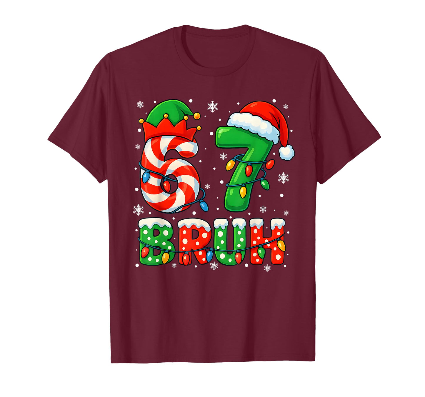 67 Six Seven Bruh 6 7 Meme Funny Christmas Santa Elf Candy T-Shirt