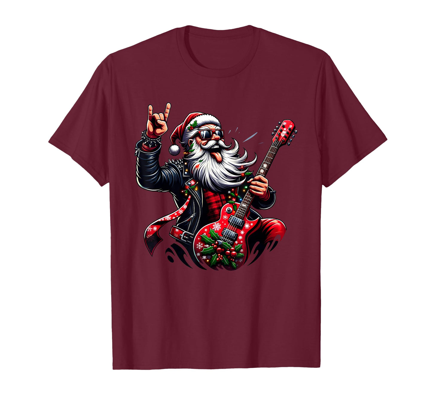 Sleigher Vintage Santa Guitar Rock On Christmas Xmas Men T-Shirt