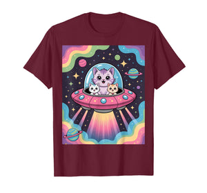 Pastel Alien Cats in Spaceship Floating Among Stars T-Shirt