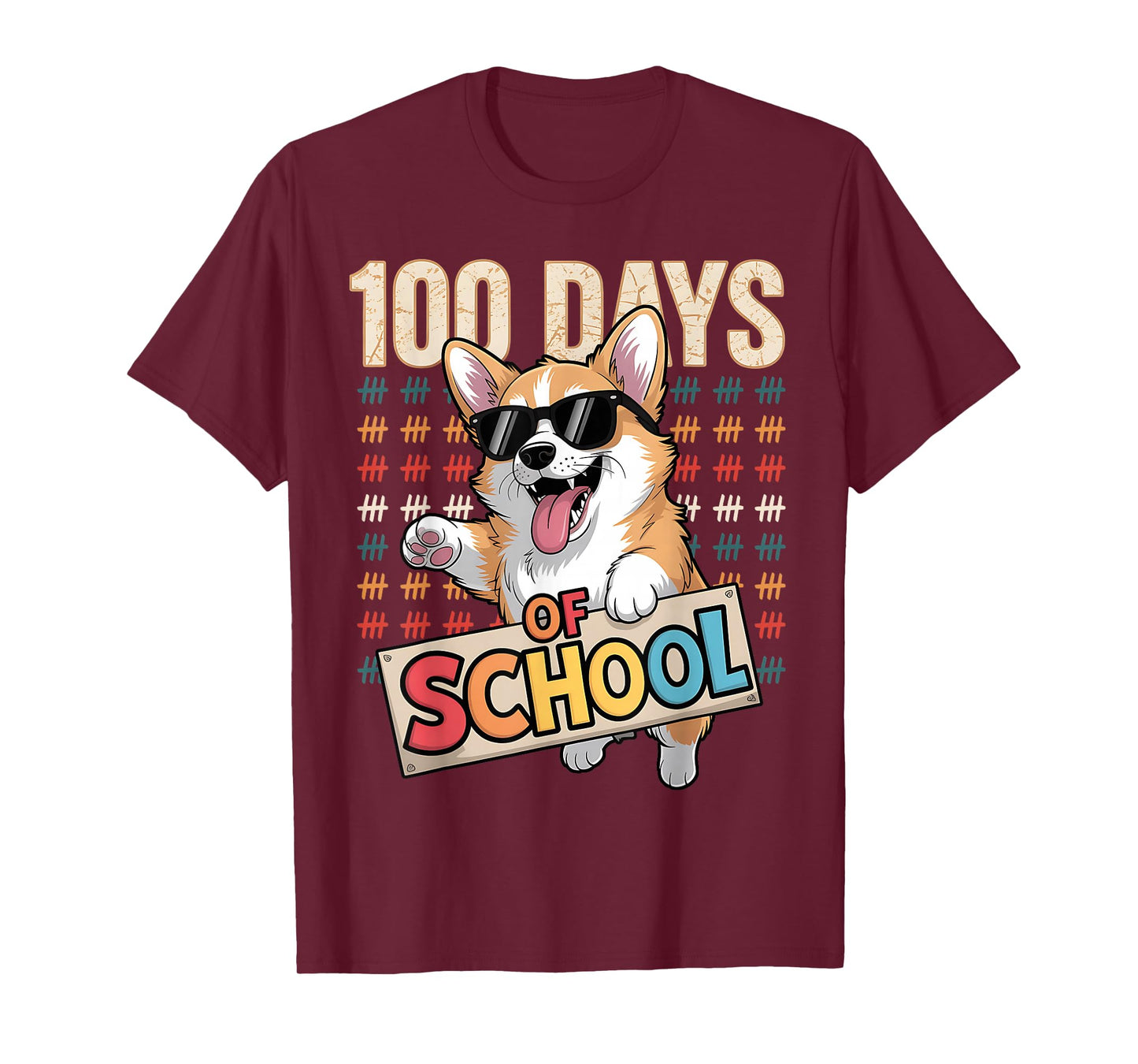 Funny 100 Days of School Corgi Dog Kids Boys Girls T-Shirt
