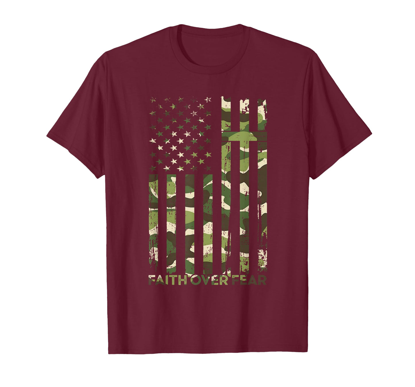 Faith Over Fear USA Flag Camo Christians Jesus Religion T-Shirt
