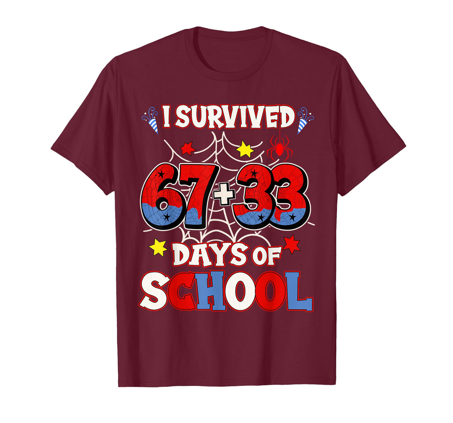I Survived 67 + 33 Days of School 100th Day Boys Spider Web T-Shirt