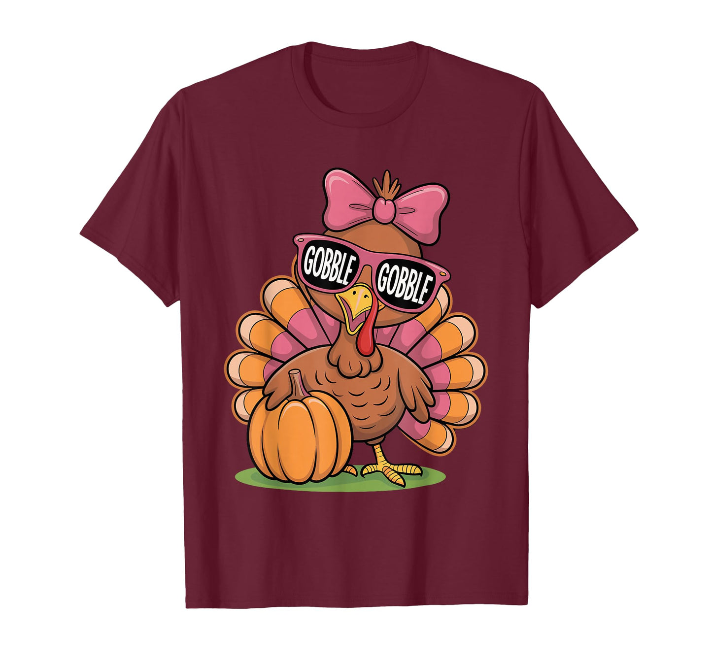 Cute Gobble Turkey Thanksgiving Girls Toddlers Bow T-Shirt