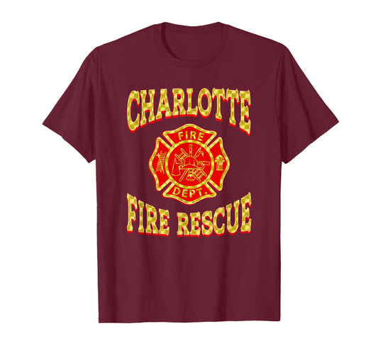 Retro Charlotte Fire Department Patch Flag NC Firefighter T-Shirt