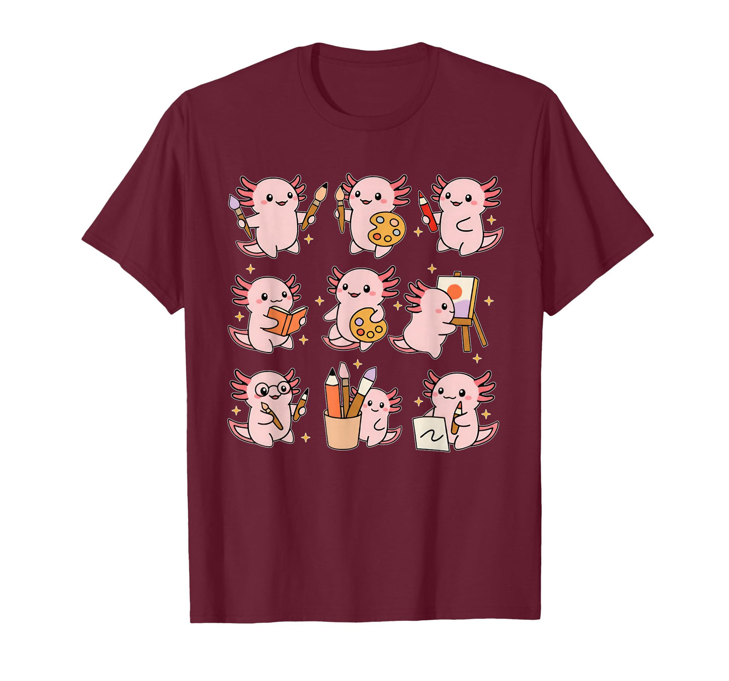Cute Axolotl Artist Kawaii Student Painting Drawing Art T-Shirt