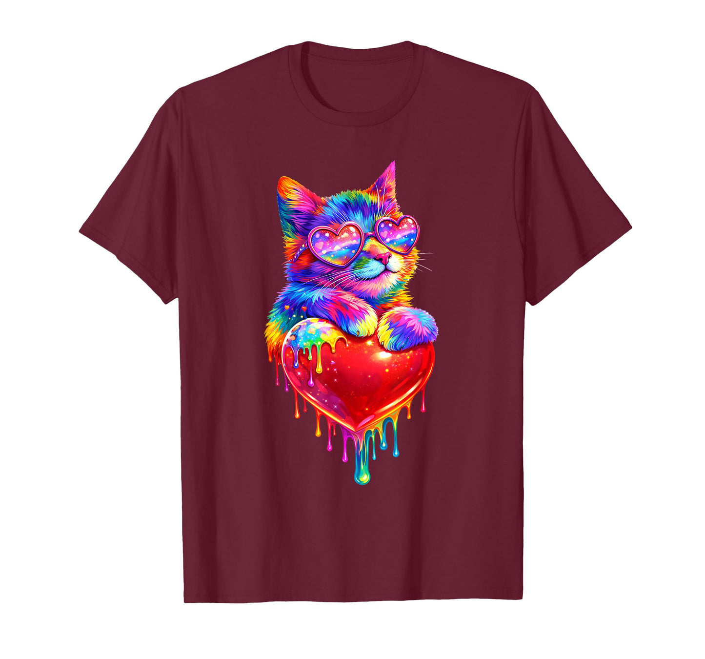Colorful Cat Holding Heart Drip Valentines Day Kitty Meow T-Shirt