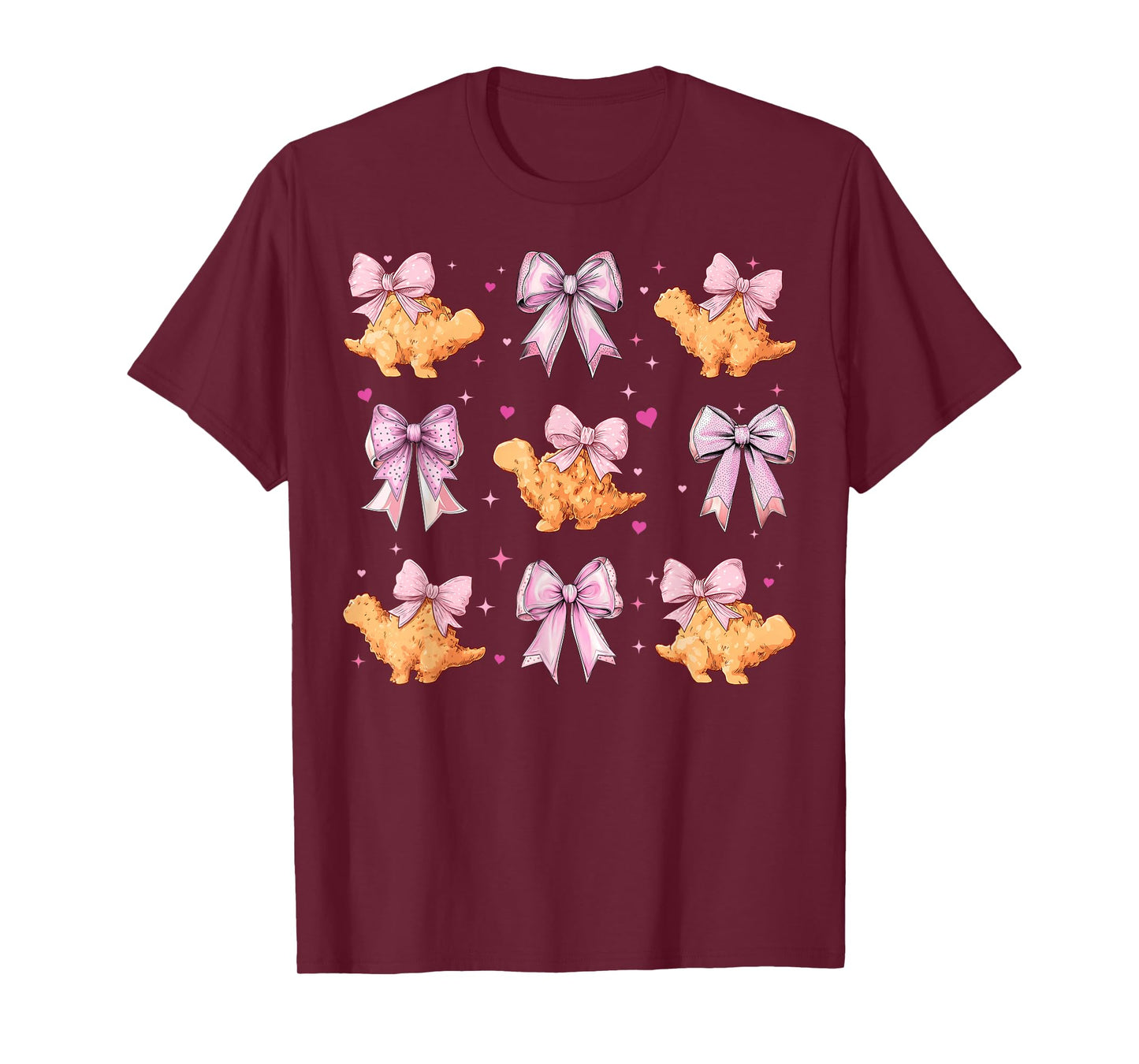 Dino Chicken Nugget Dinosaur Nug Girl Pink Coquette Bow T-Shirt