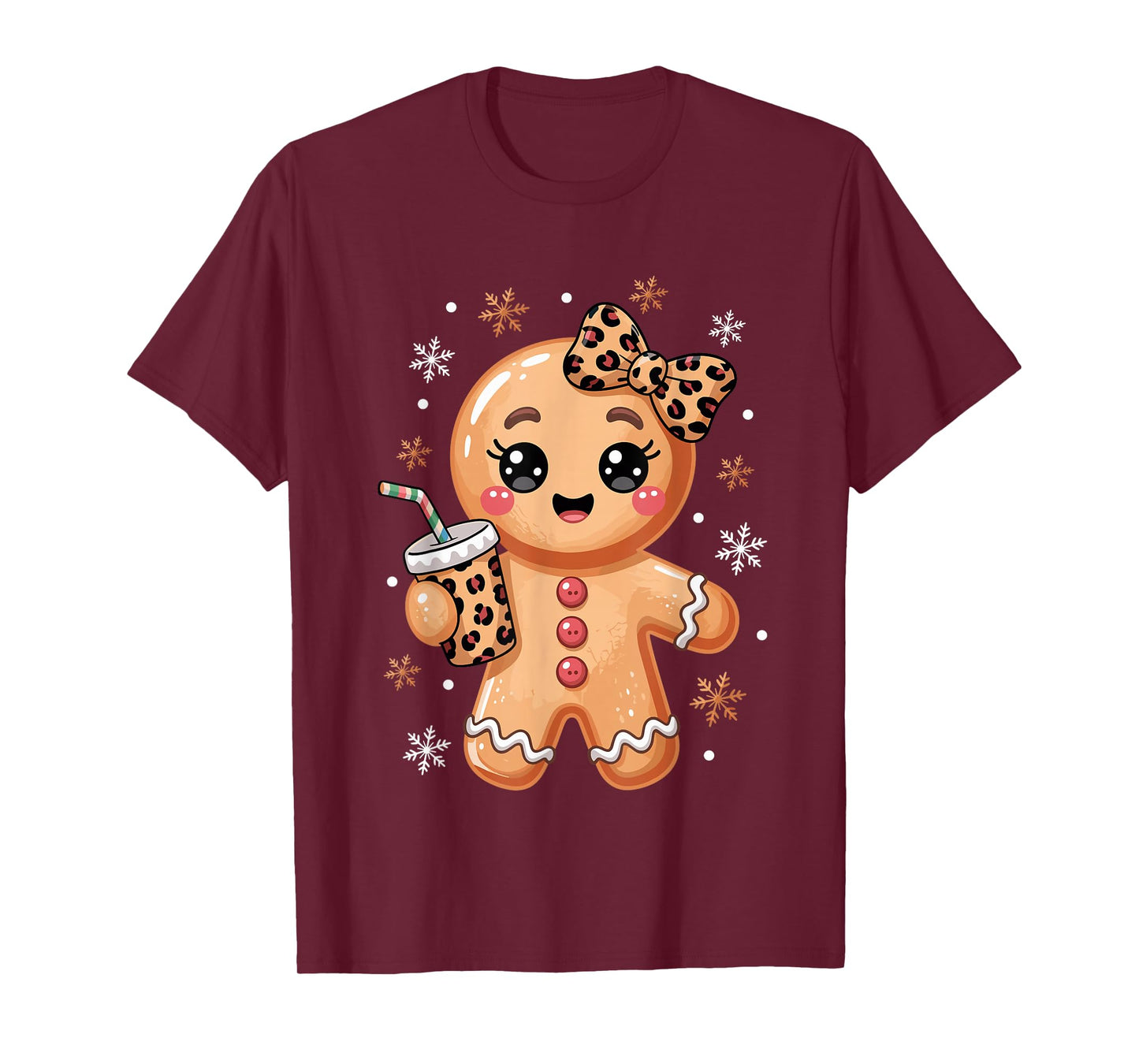 Cute Gingerbread Leopard Coquette Bow Christmas Gingerbread T-Shirt