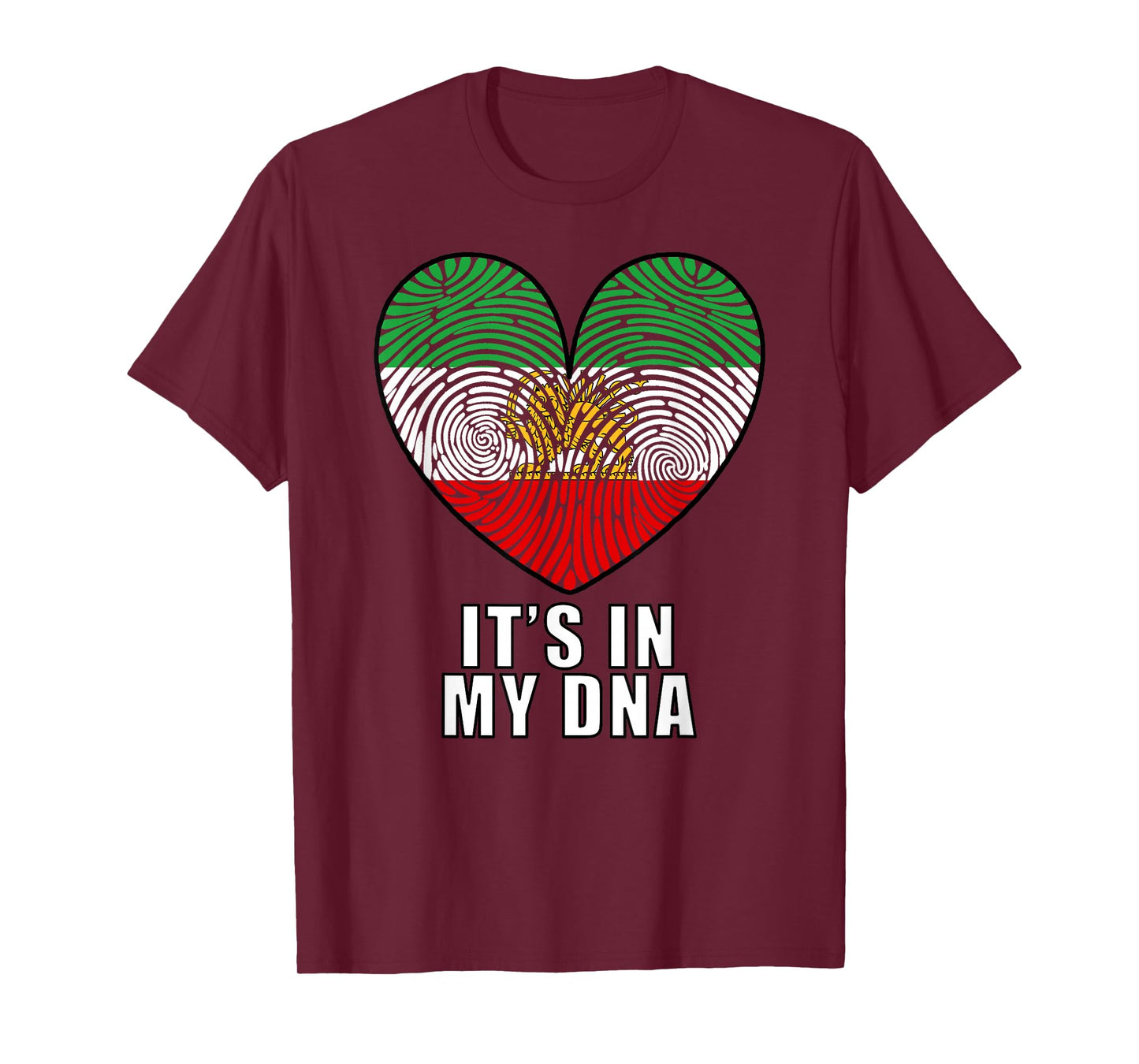 Iran Map with Lion and Sun Emblem Heart Shape Fingerprint T-Shirt