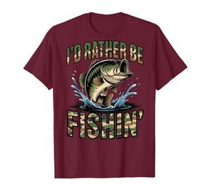 Youth Id Rather Be Fishing Camo Old School Bass Fish Funny T-Shirt