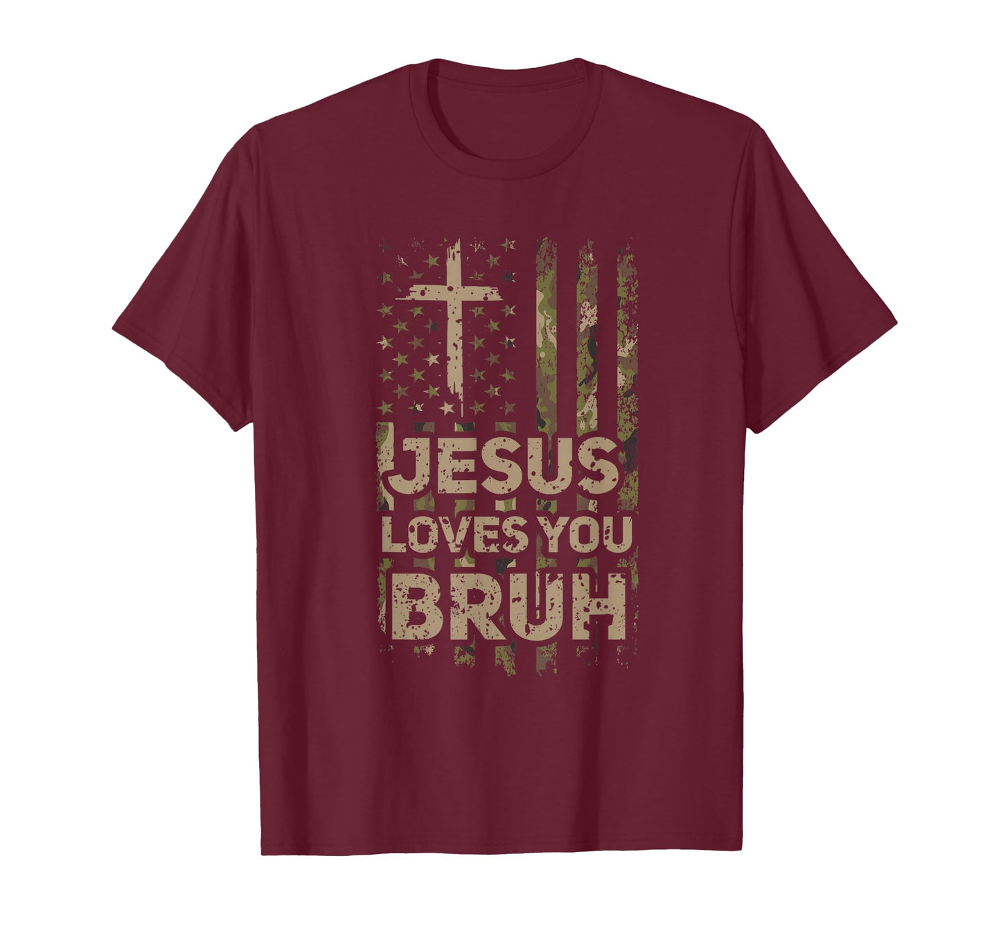 Jesus Loves You Bruh Camo Christian USA Flag Men Hunter T-Shirt