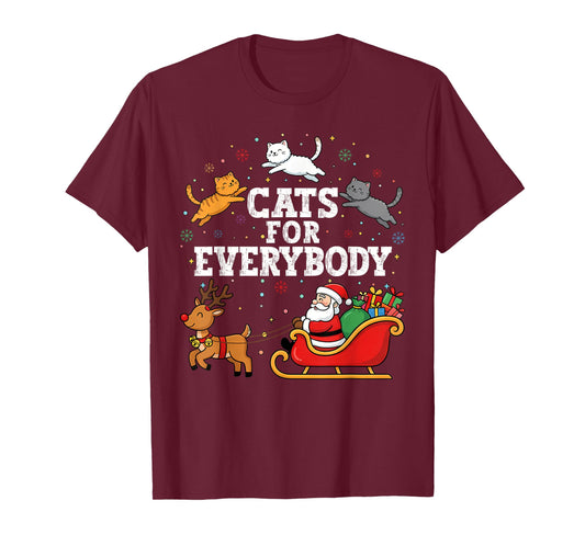 Cats for Everybody Christmas Cats Funny Santa Sleigh Xmas T-Shirt