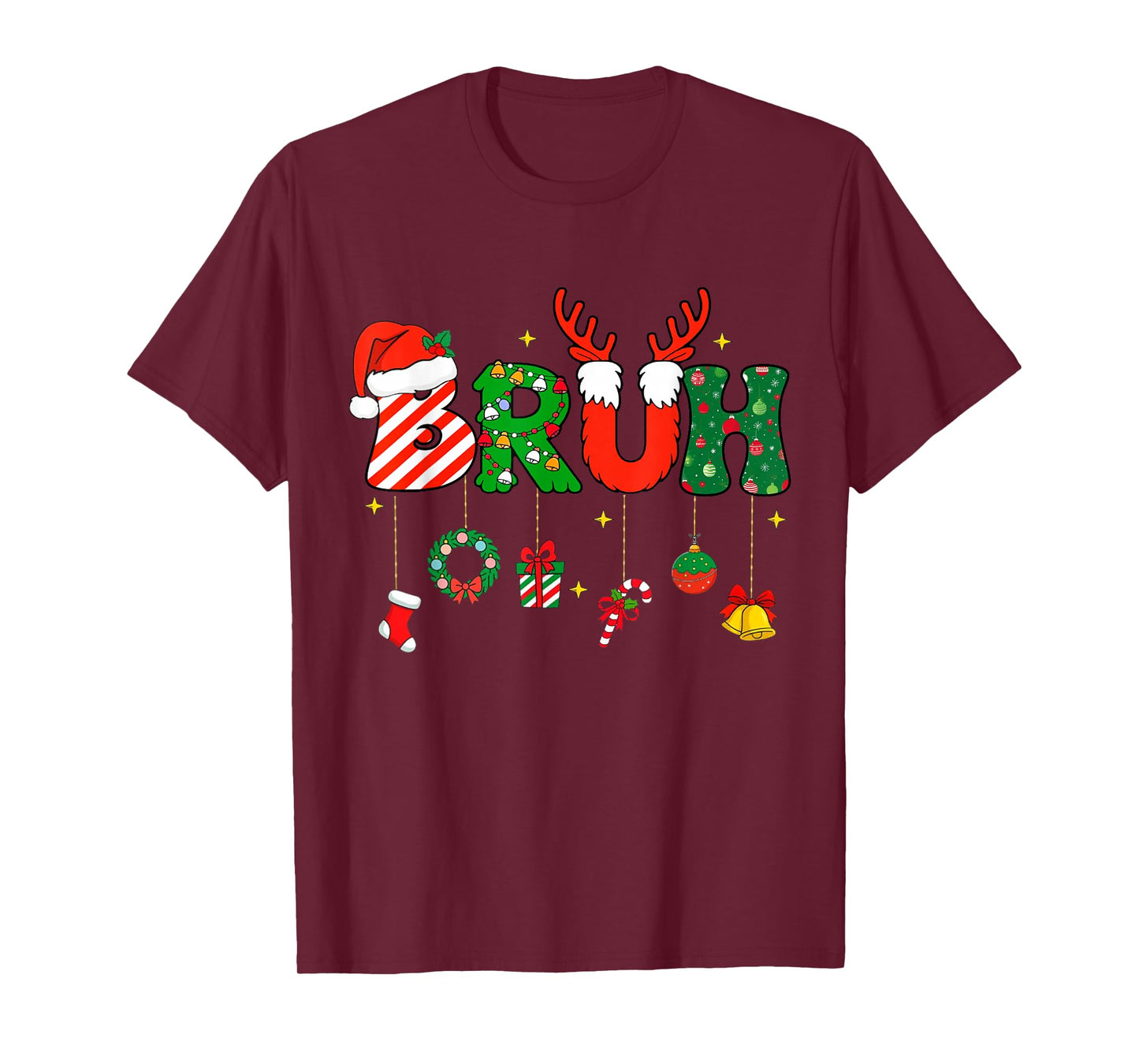 Bruh Funny Christmas Red Plaid Teens Boys Kids Xmas Pajamas T-Shirt