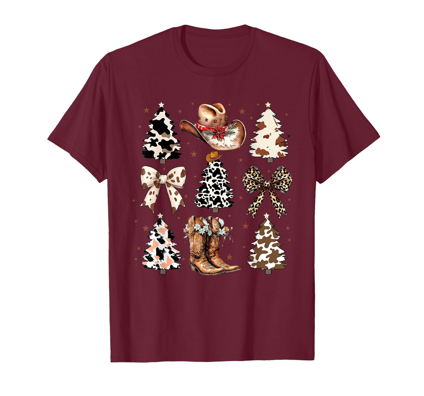Coquette Christmas Tree Western Cowgirl Boots Hat Cow Lover T-Shirt
