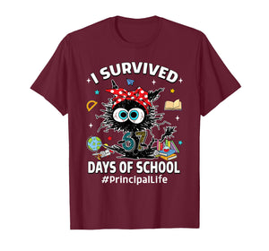 Black Cat I Survived 67 Days of School Principal Life T-Shirt