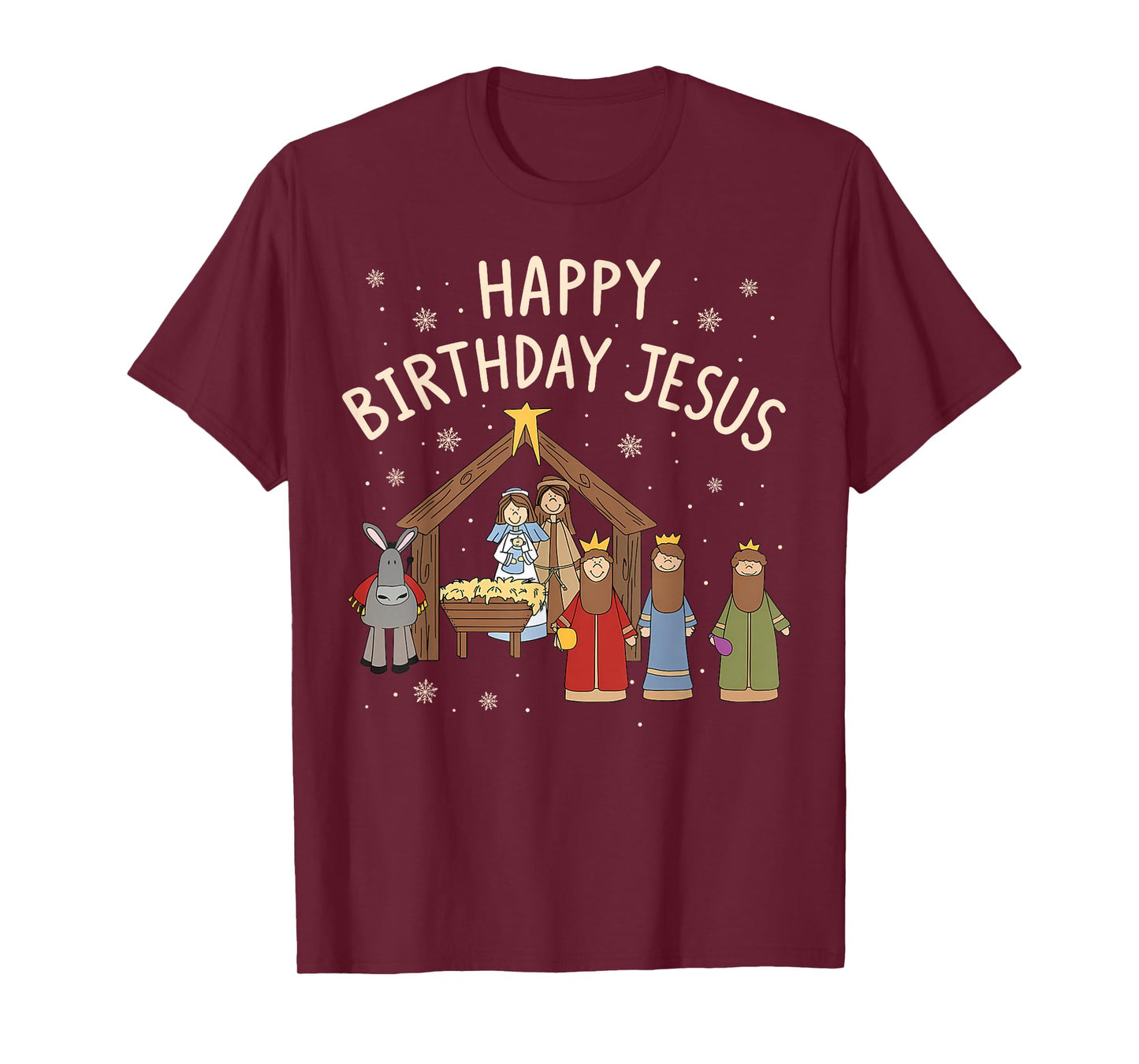 Nativity Happy Birthday Jesus Christmas Christian T-Shirt