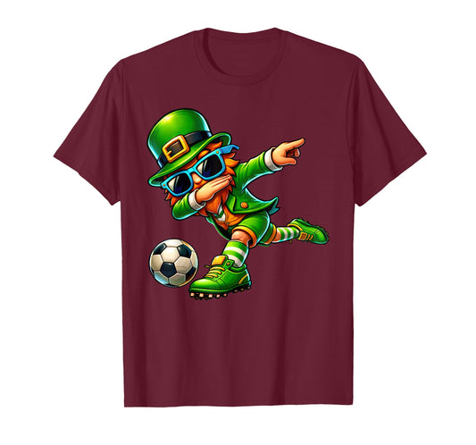 Funny Leprechaun Playing Soccer Men Kids Boys St Patrick Day T-Shirt