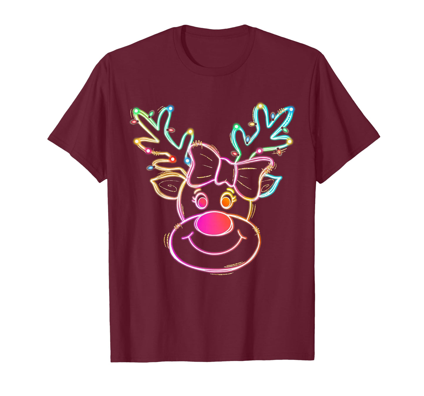 Coquette Bow Reindeer Christmas Lights Galaxy Pastel Xmas T-Shirt