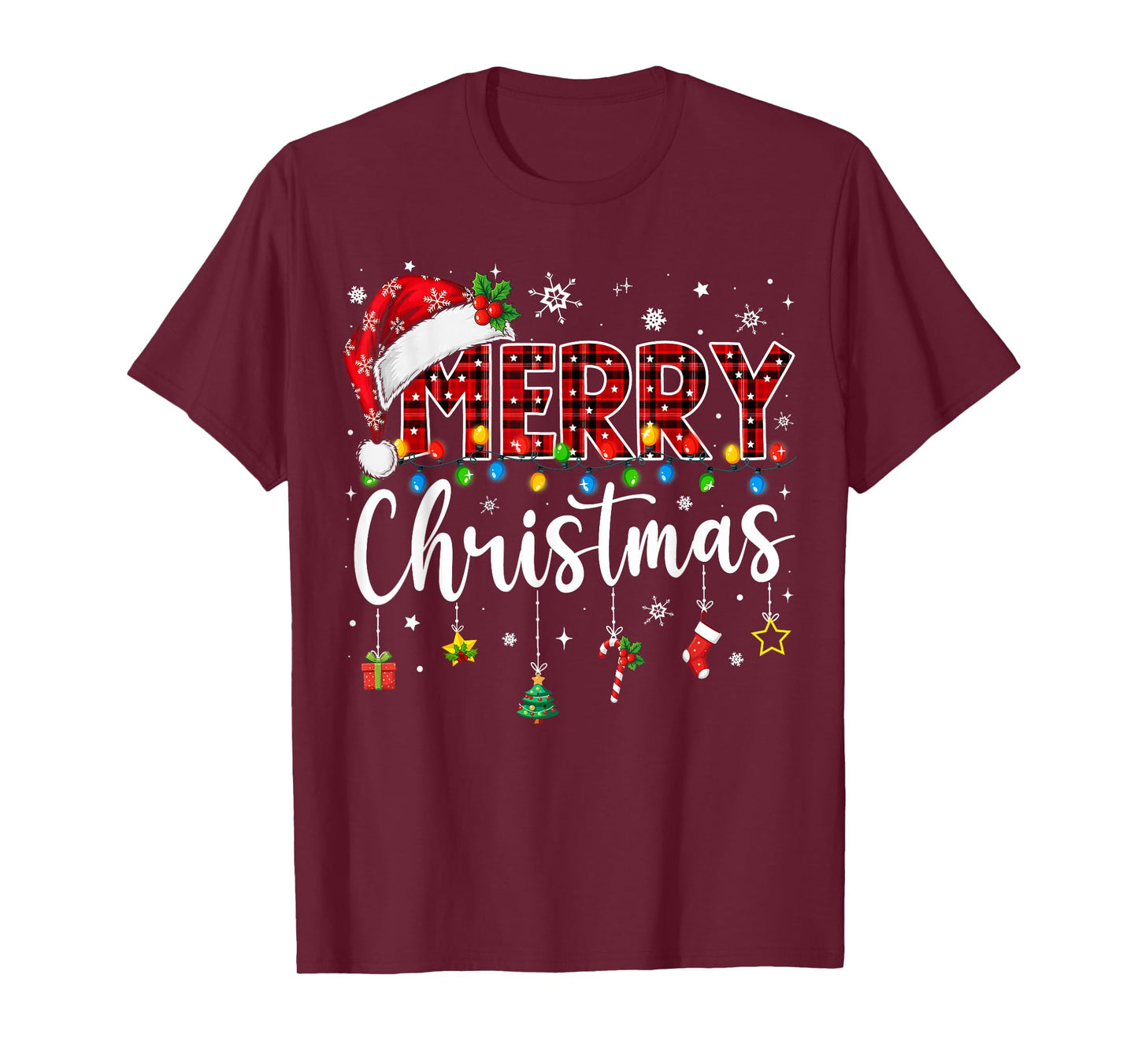 Merry Christmas Buffalo Plaid Red Santa Family Xmas Pajamas T-Shirt