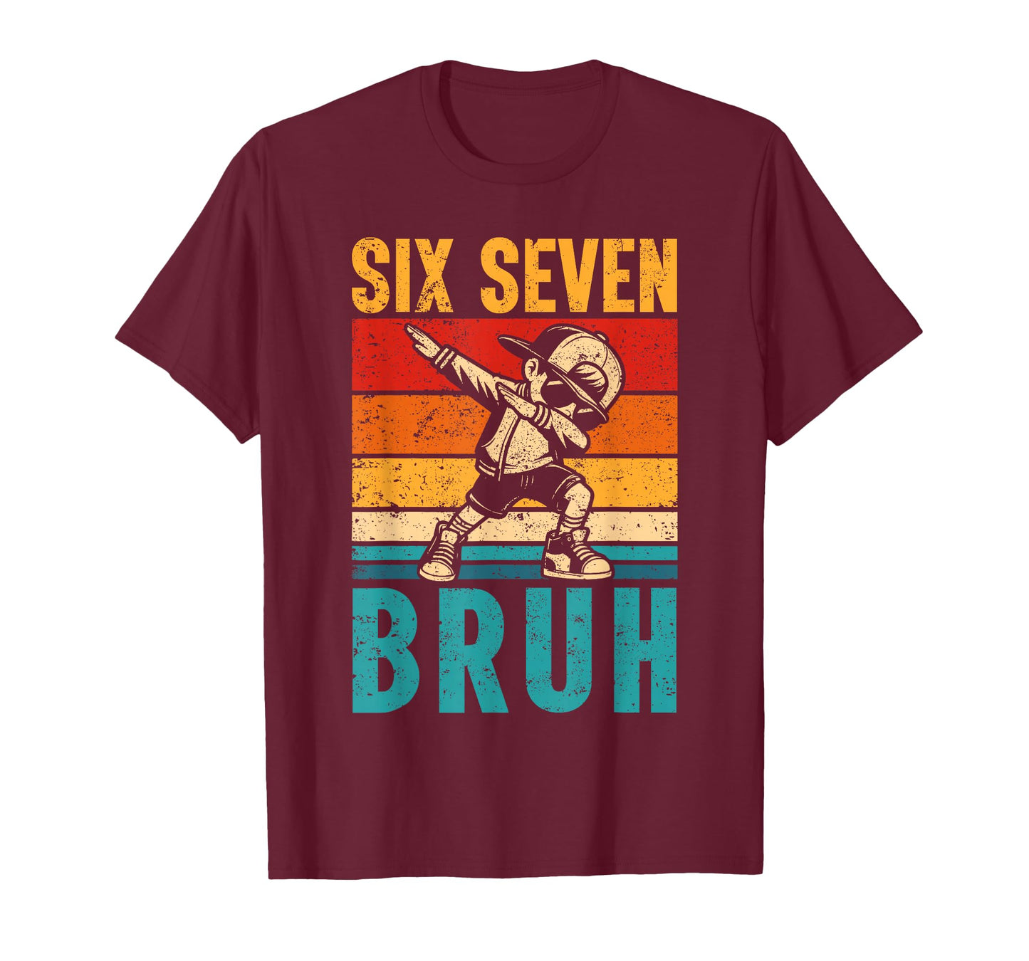 Vintage Dabbing Six Seven Bruh Funny Meme 6 7 Boys Mens T-Shirt