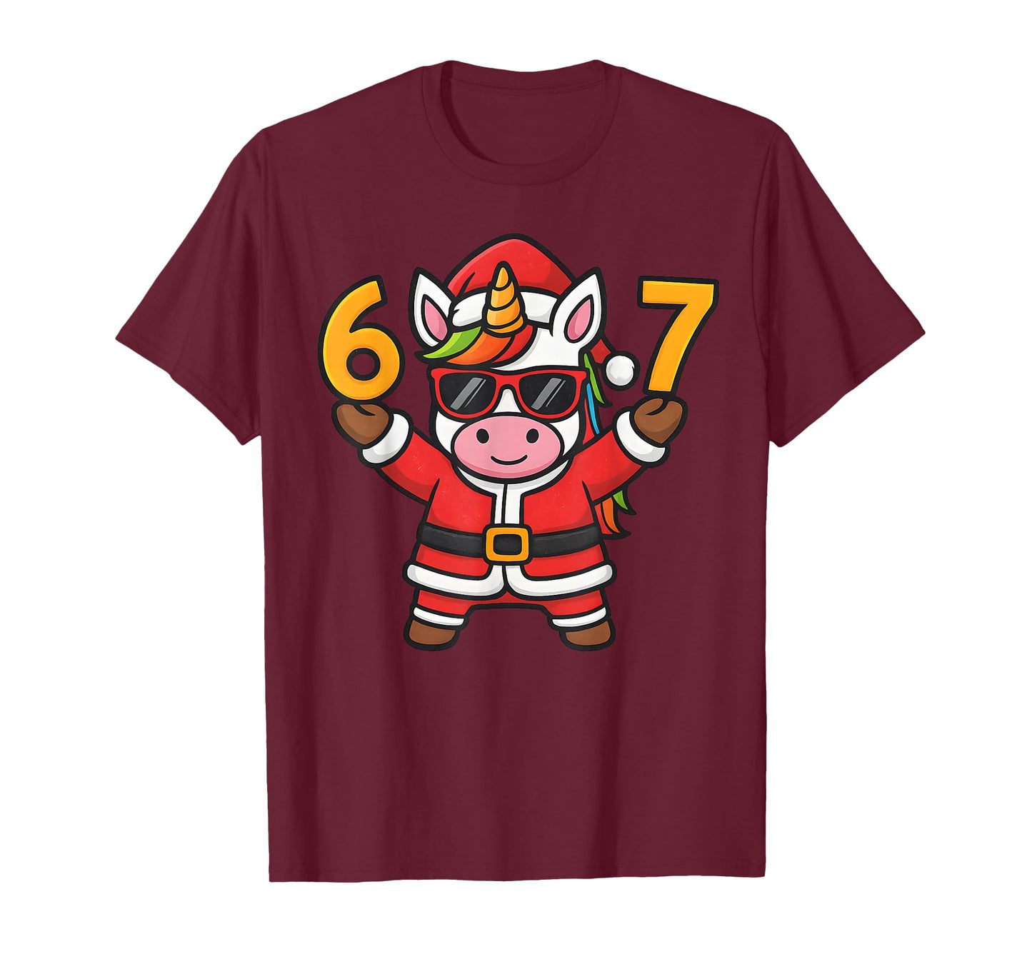 67 Christmaas Unicorn 6 7 Meme for Girls Kids Funny Xmas T-Shirt