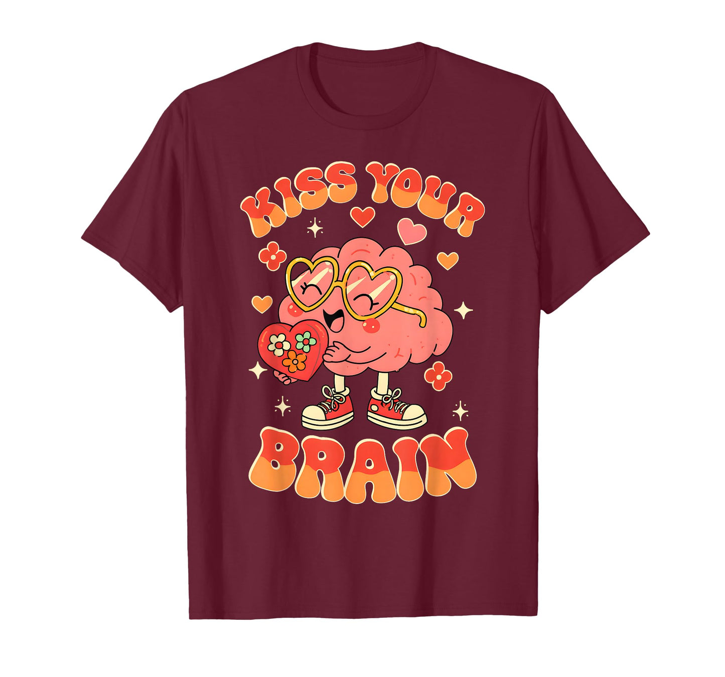 Valentine Kiss Your Brain Retro Teacher Squad Heart Kid T-Shirt