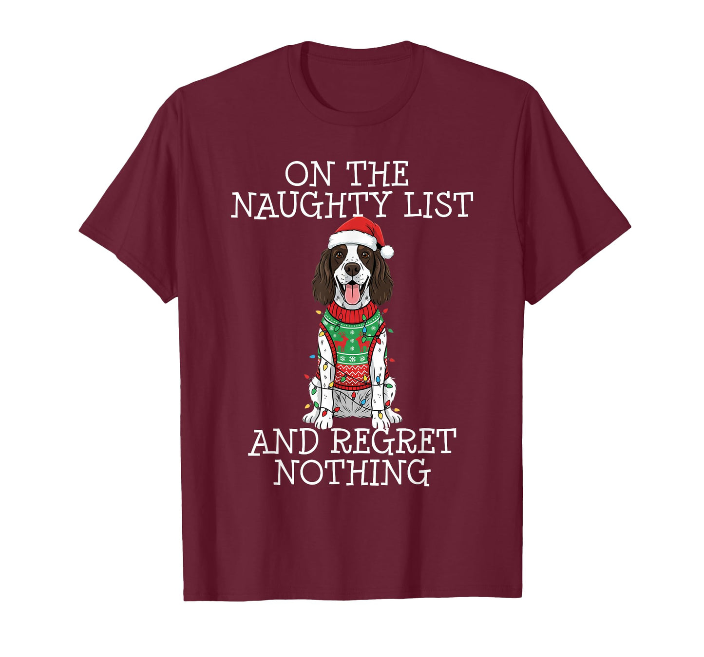 Funny Christmas English Springer Spaniel Naughty List T-Shirt