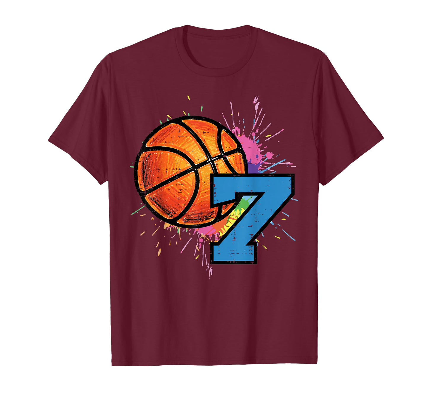 7th Birthday Basketball 7 Year Old Bday Sports Boys Kids T-Shirt