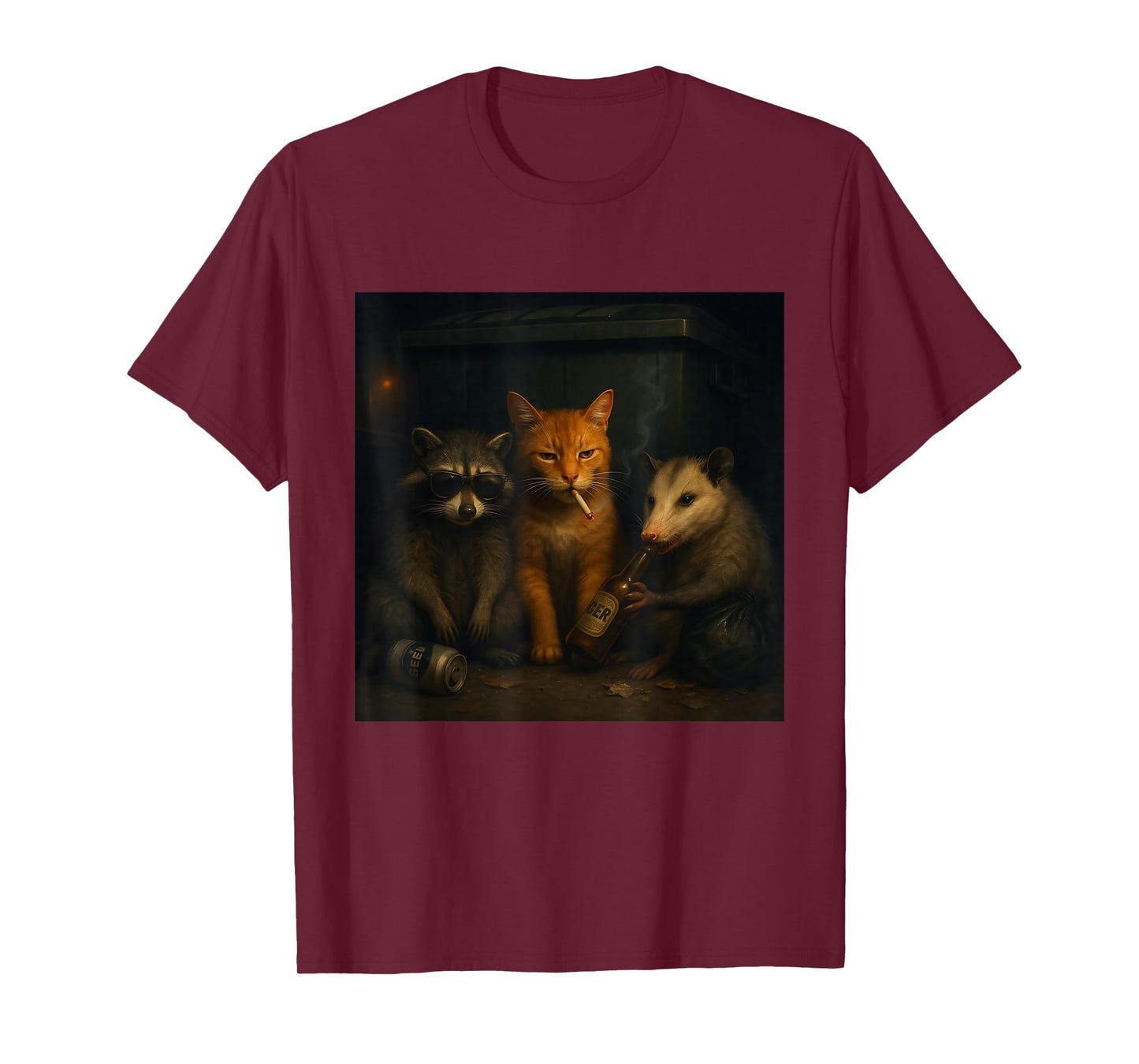 Cat Smoking Cigarette Racoon Opossum Funny Meme Cat T-Shirt