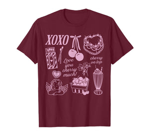 Cherry Cake XOXO Heart Womens Valentines Day T-Shirt