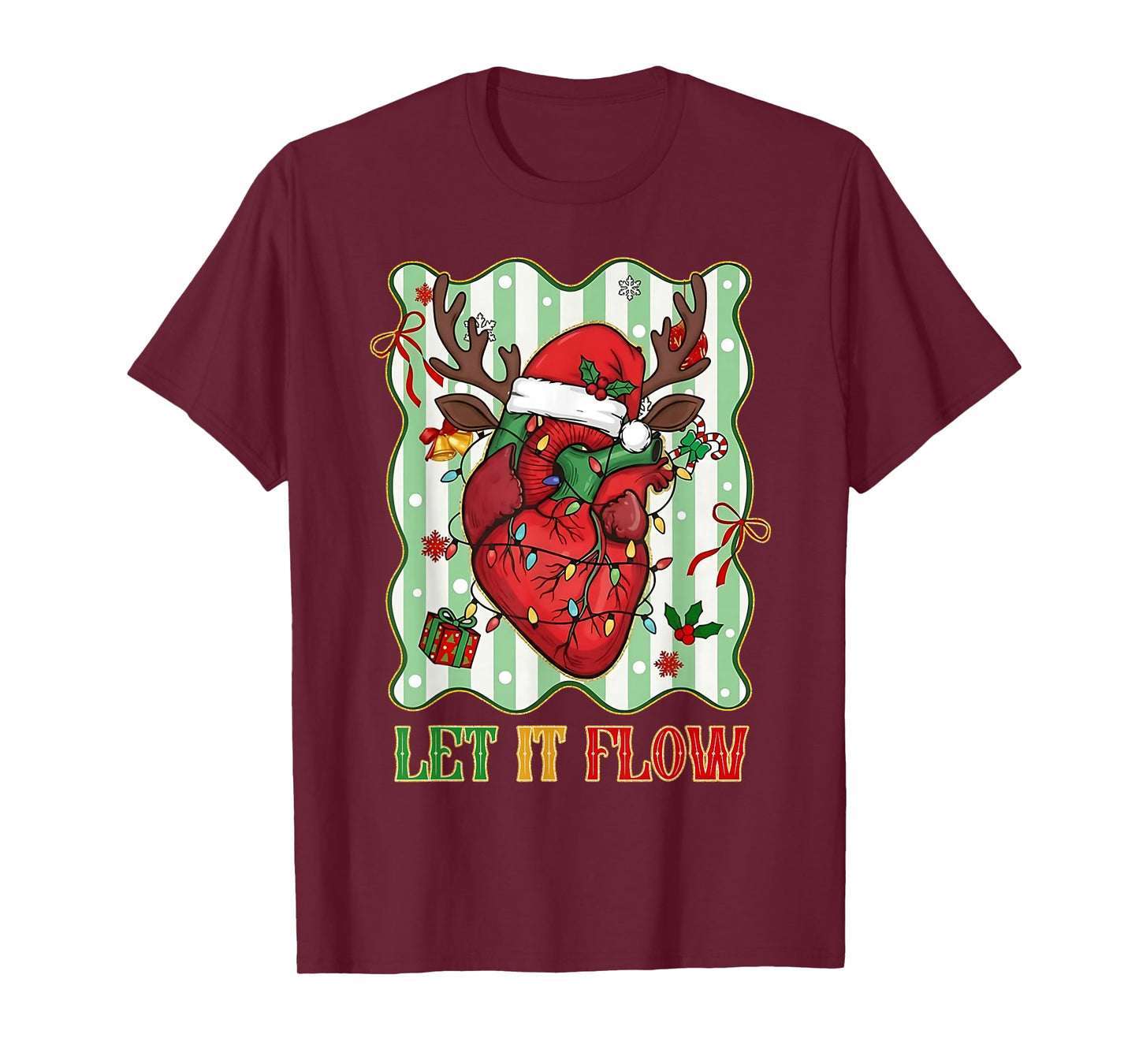 Funny Let It Flow Anatomy Heart Cardiac Nurse Santa Hat Xmas T-Shirt