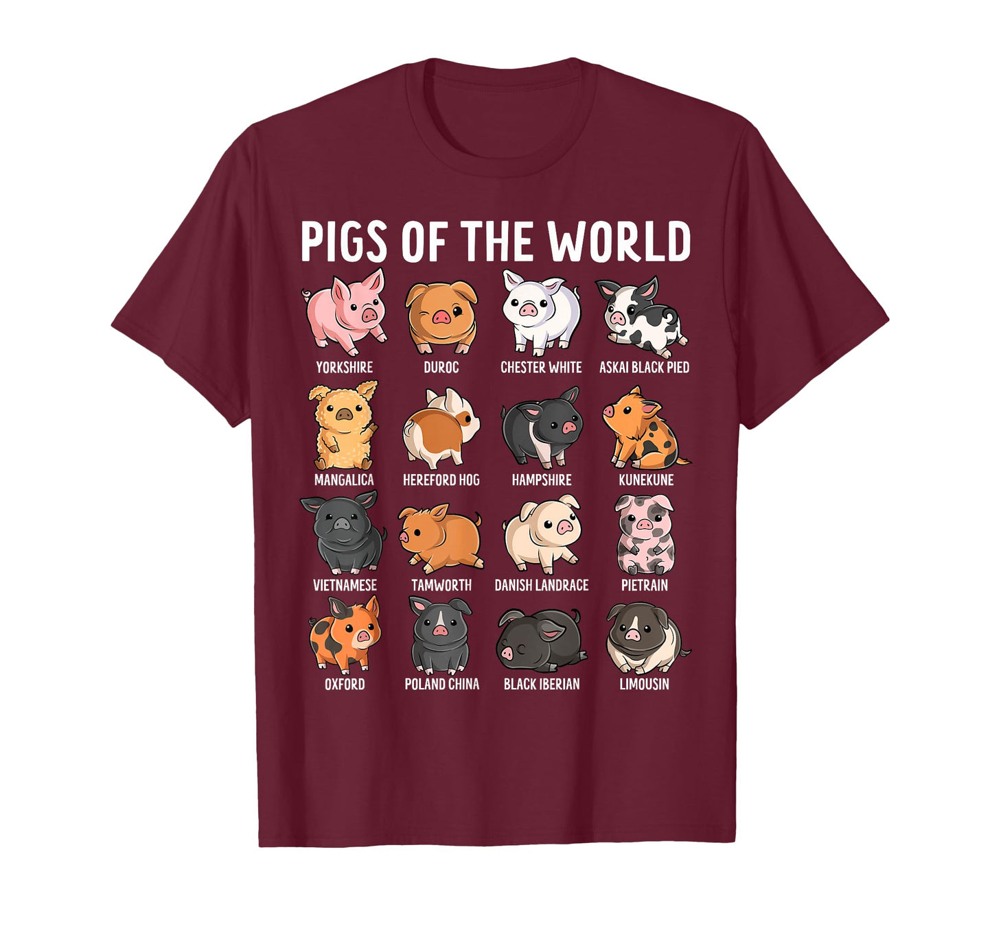 Pigs of The World Cute Farm Animal Lover Pig Breeds T-Shirt