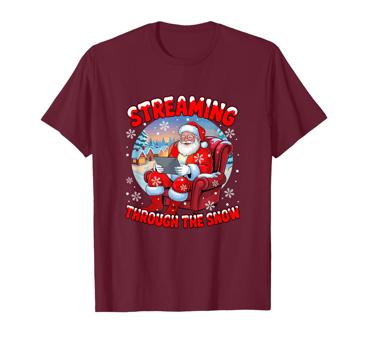 Streaming Through The Snow Christmas Santa Funny Streamer T-Shirt