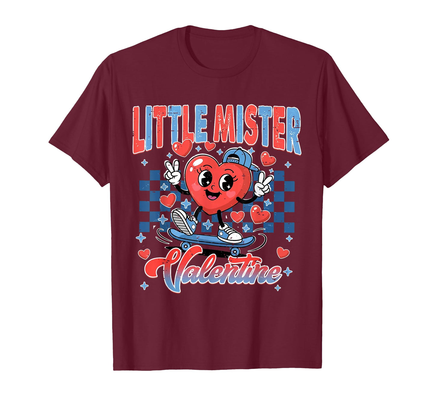 Retro Checkered Little Mister Valentine Skating Heart Boys T-Shirt