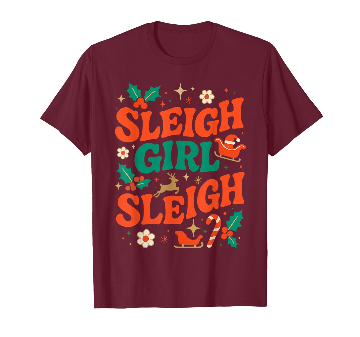 Funny Sleigh Girl Sleigh Vintage 70s Christmas Graphic T-Shirt