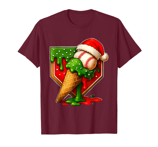 Baseball Xmas Christmas Baseball Ice Cream Drip Boys T-Shirt