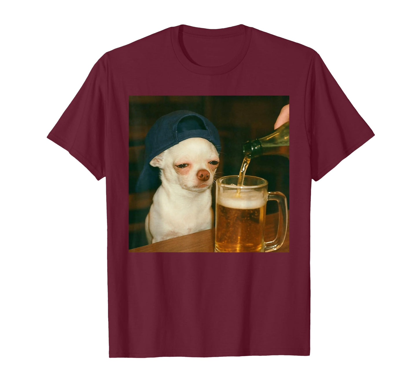 Funny Chihuahua Beer Meme Dog Reaction Humor Funny Dog Meme T-Shirt