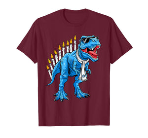Hanukkah T Rex Dinosaur Dino Jewish Menorah Toddler Boy Kids T-Shirt