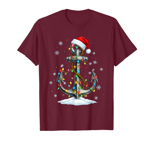 Nautical Anchor Christmas Lights Boating Sailor T-Shirt