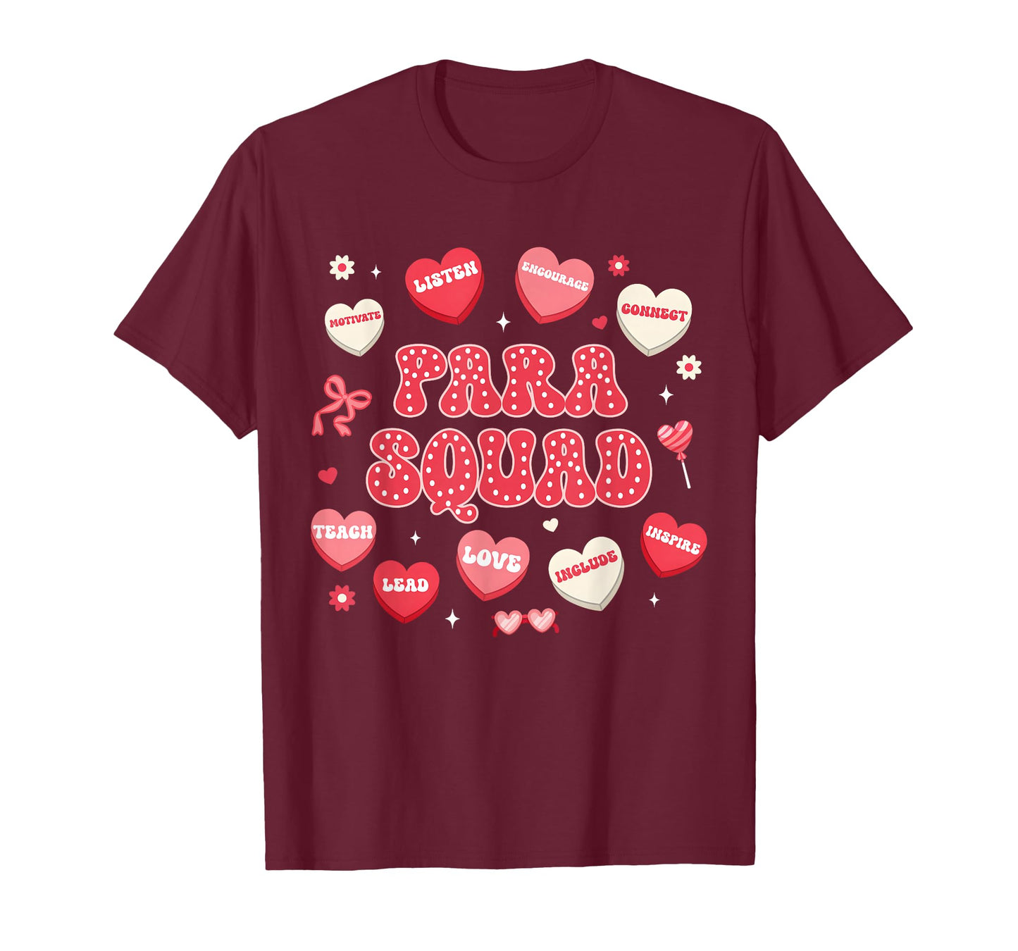 Groovy para Squad Teacher Paraprofessional Valentines Hearts T-Shirt