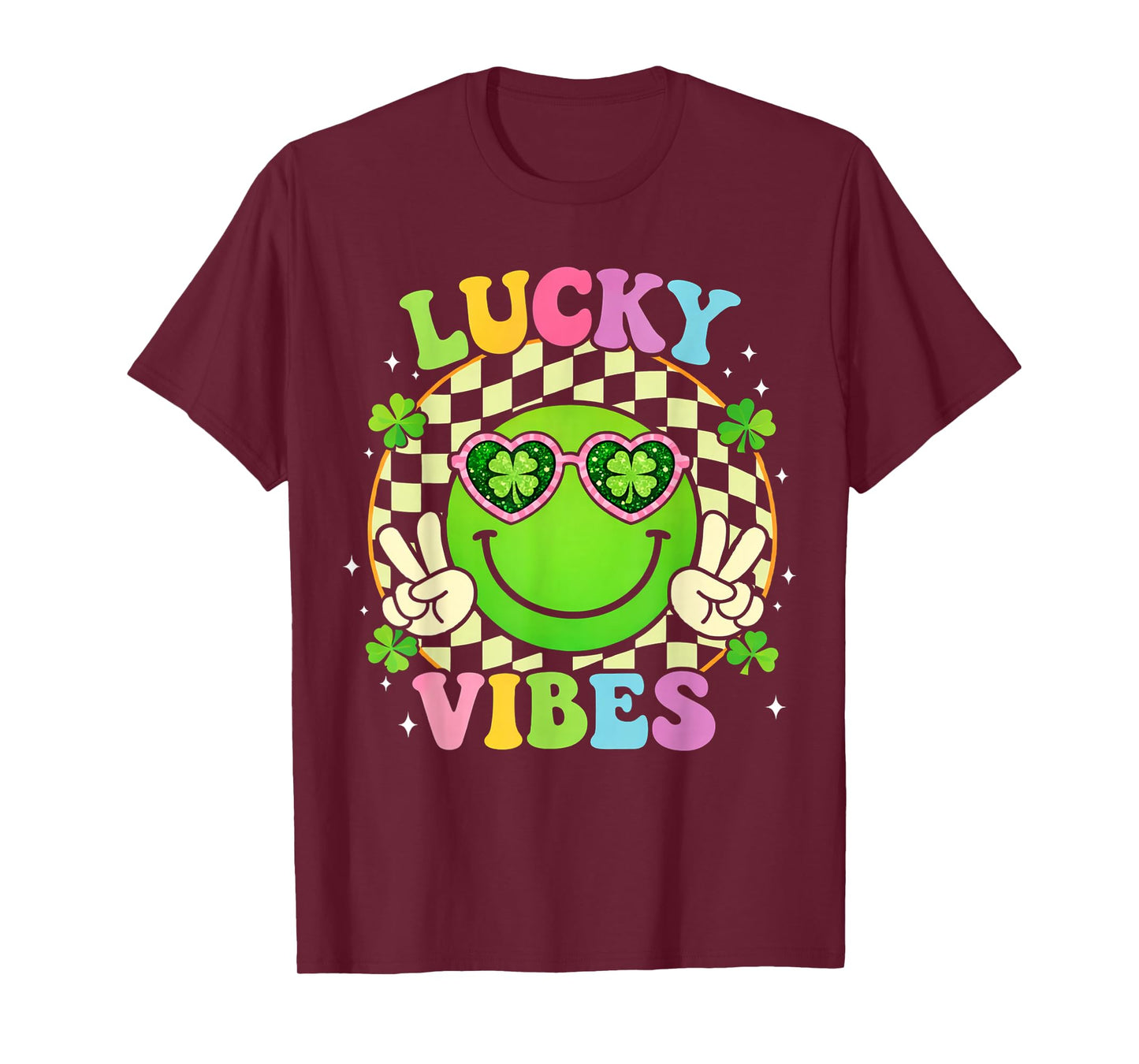 Groovy St Patricks Day Lucky Vibes Shamrock Women Girls Kids T-Shirt