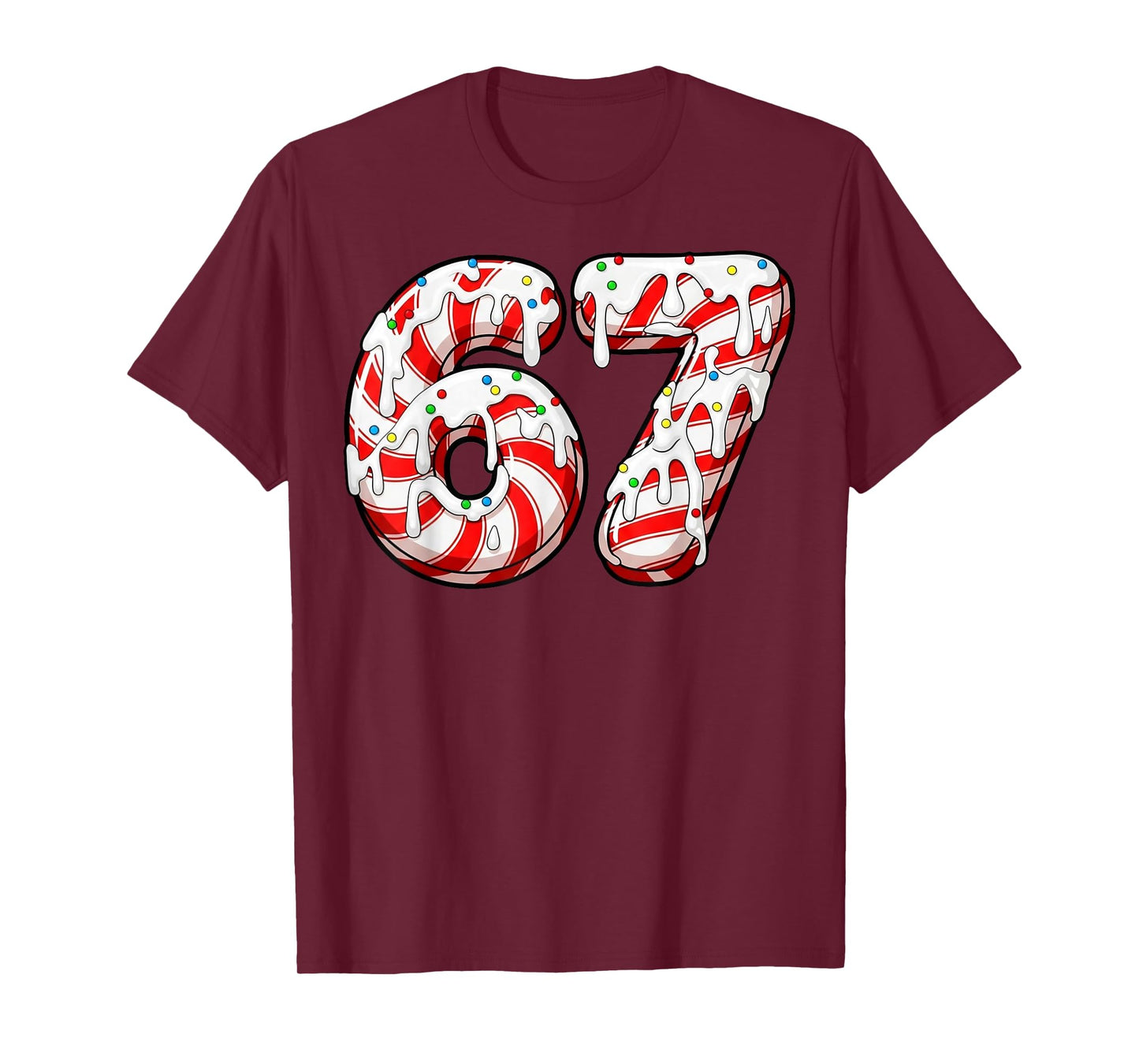 Christmas 67 Candy Cane Funny Meme Six Seven 6-7 Gen Alpha T-Shirt